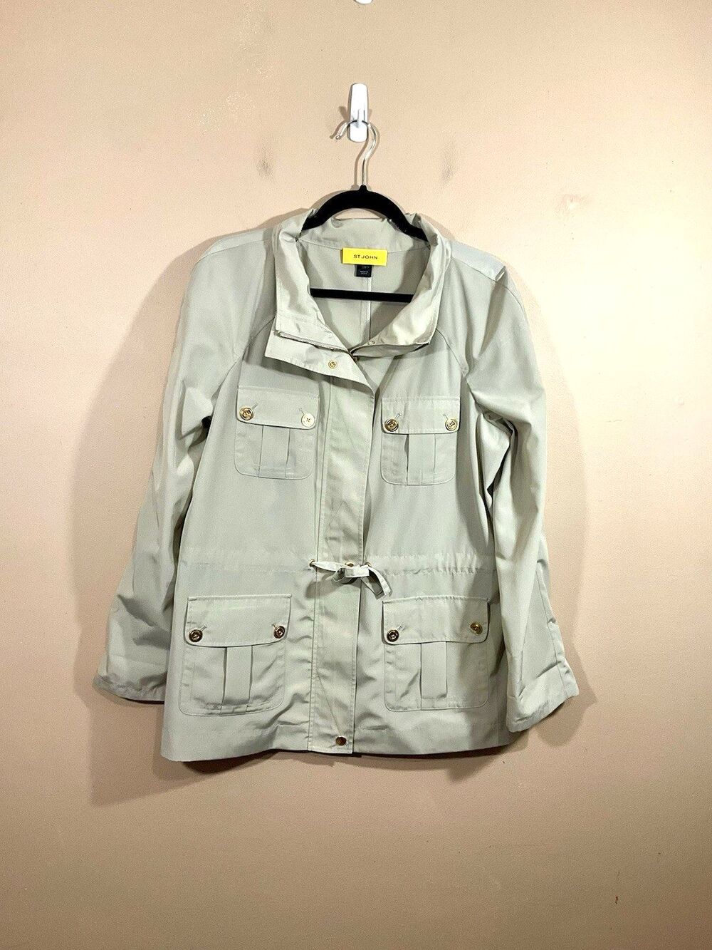 St John Womens Lightweight Utility Jacket L Khaki Minimalist Preppy Quiet Luxury